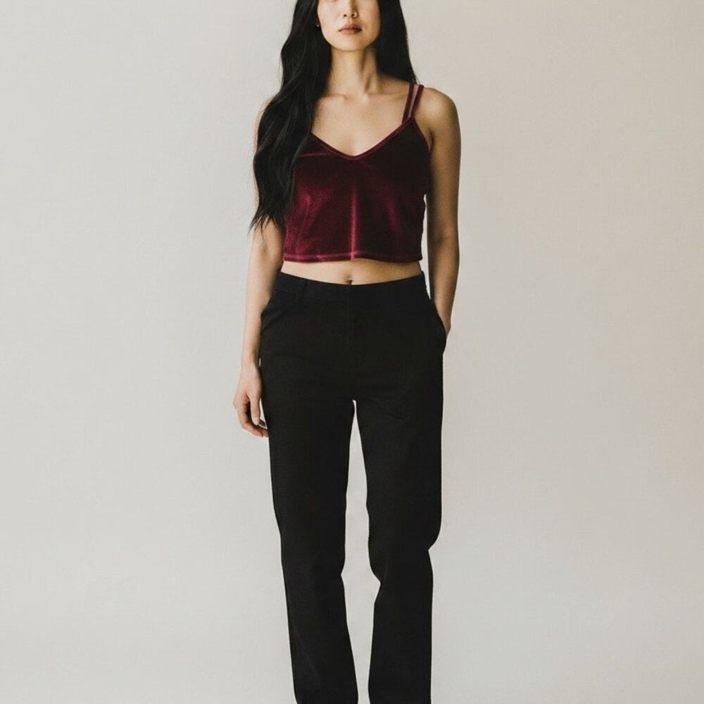 Vintage Y2K Burgundy Crushed Velvet Crop Cami Tank Goth Mall Girl Medium